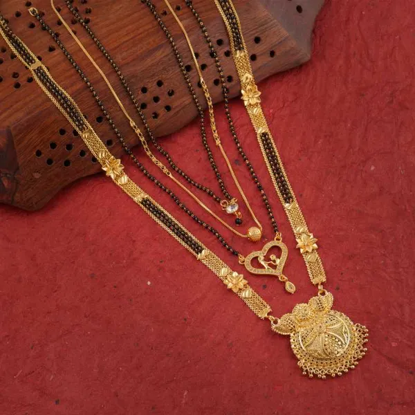 Combo_Of_4_Pcs_Ethnic_Traditional_One_Gram_Gold_Glorious_Maharashtrian_Style_Long_Chain_Black_Beads_30_Inch_And_18_Inch_Short